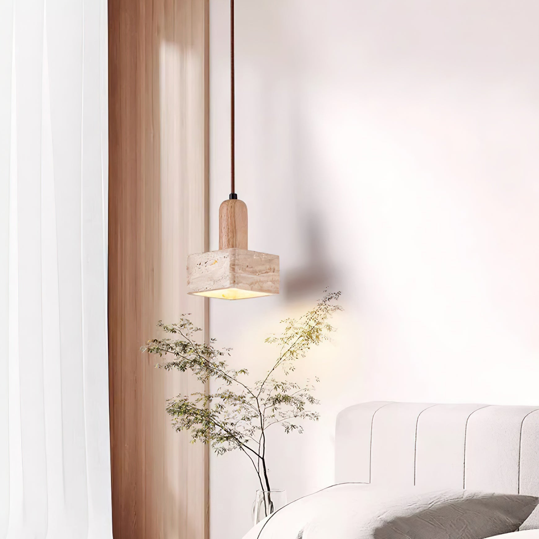 Ritta Square Travertine Pendant Light - Letslighting