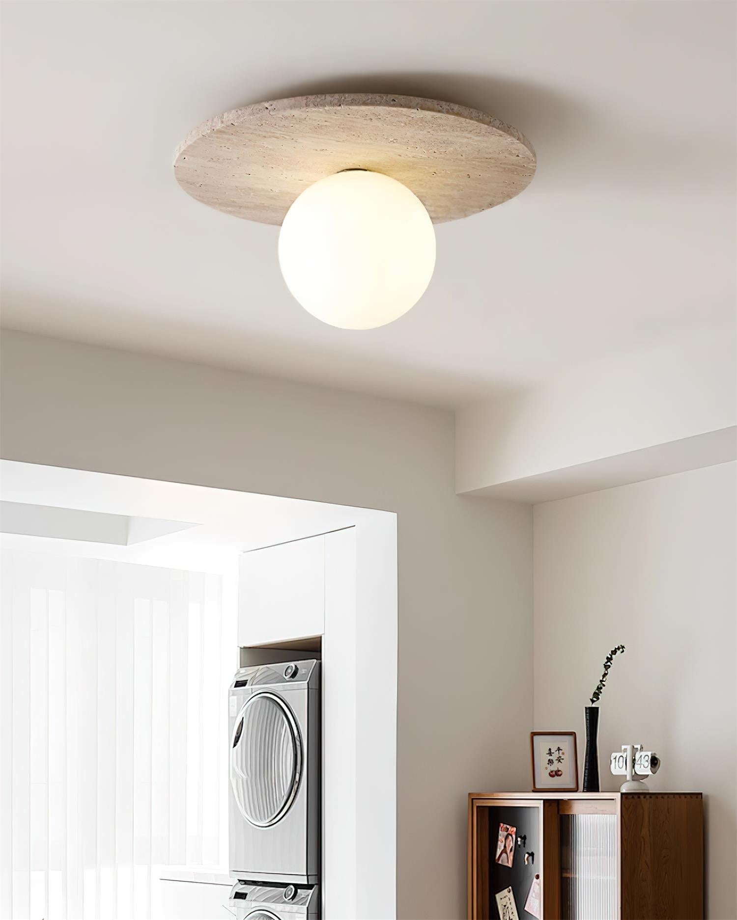 Ceiling Light Travertine Disc with Glass Globe Cozy - Letslighting