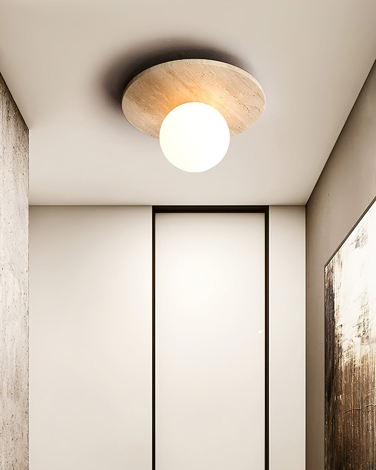 Ceiling Light Travertine Disc with Glass Globe Cozy - Letslighting