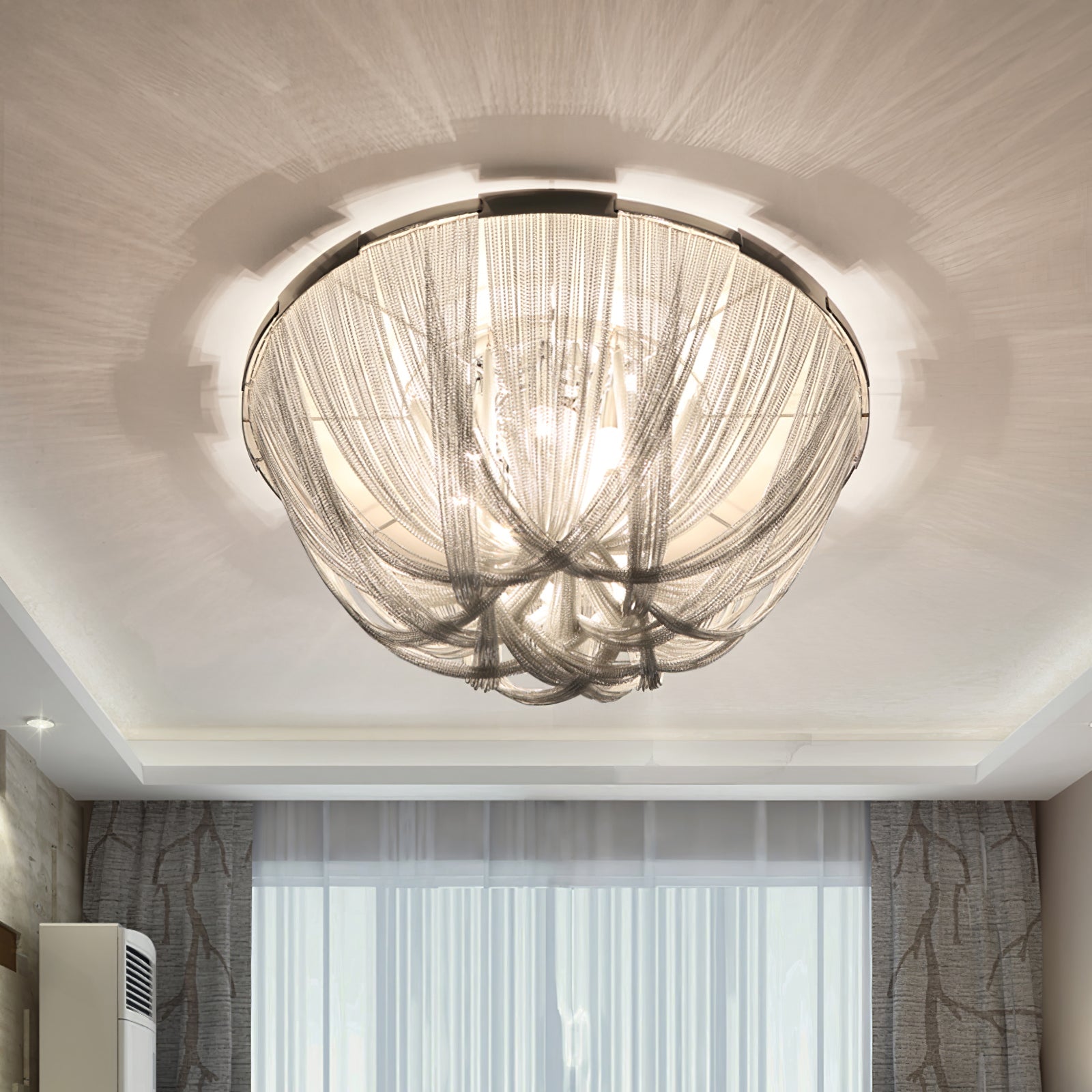 Lustra Deckenleuchte Quaste Aluminium Kette Nickel Rahmen-Letslighting