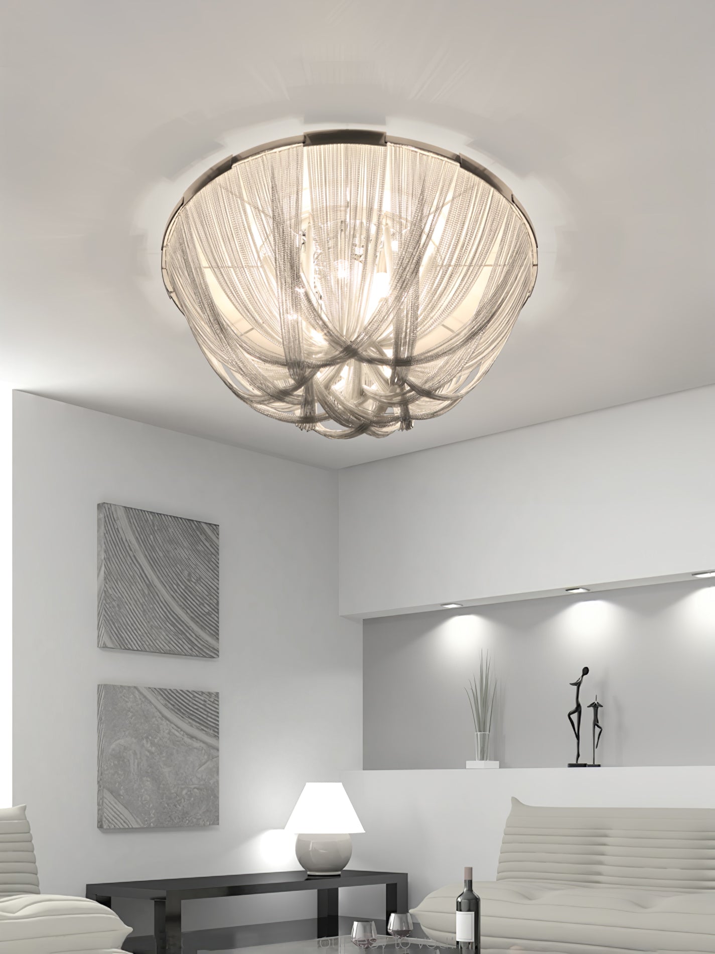 Lustra Deckenleuchte Quaste Aluminium Kette Nickel Rahmen-Letslighting