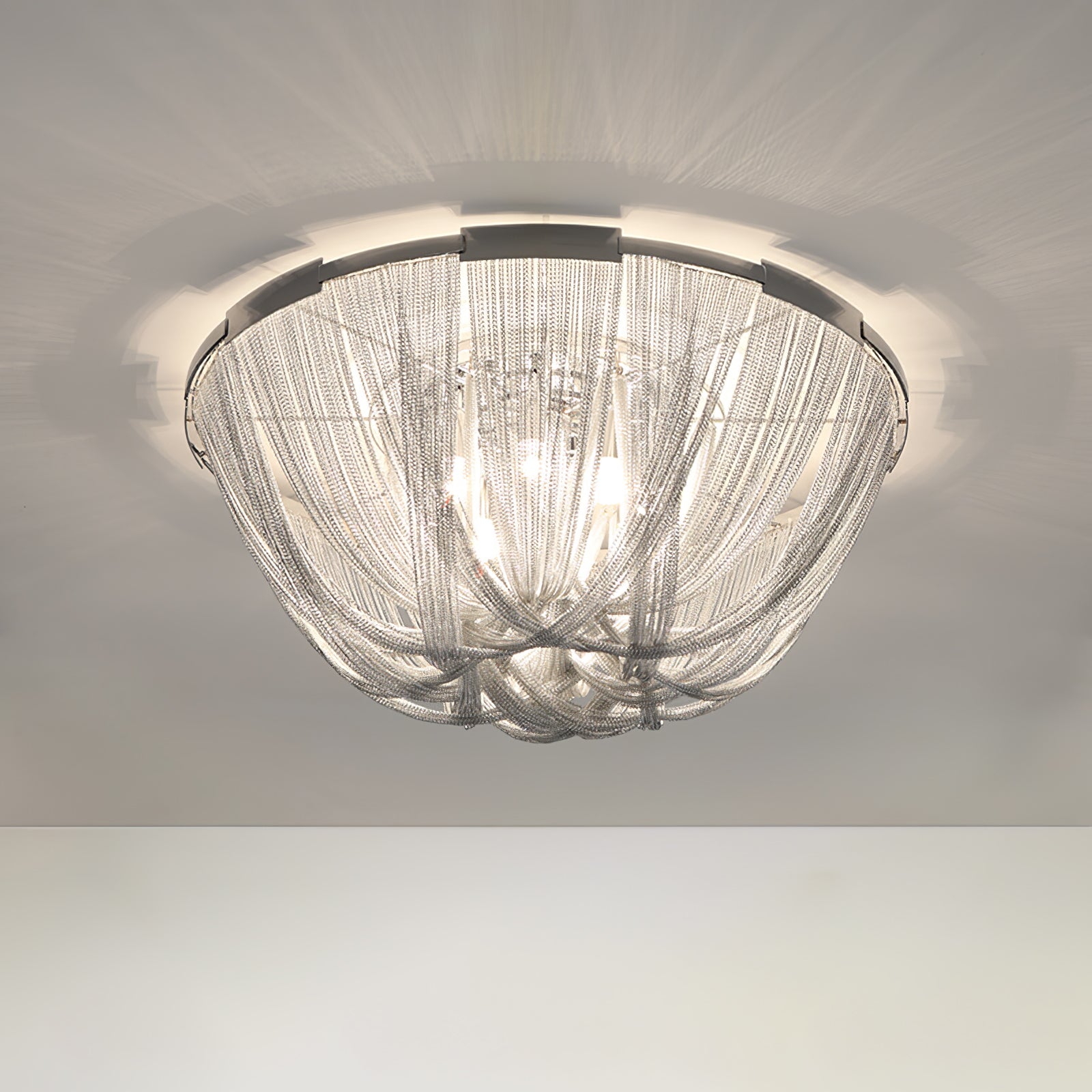 Lustra Deckenleuchte Quaste Aluminium Kette Nickel Rahmen-Letslighting