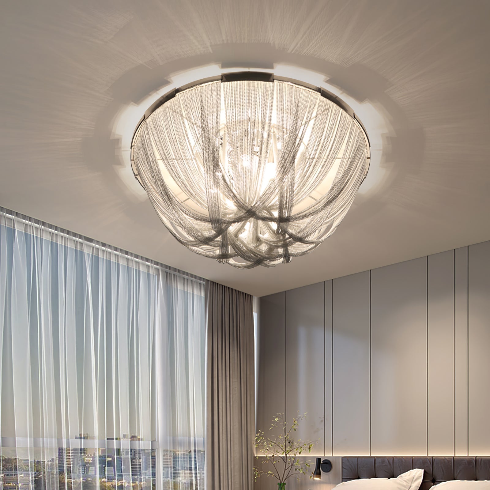Lustra Deckenleuchte Quaste Aluminium Kette Nickel Rahmen-Letslighting