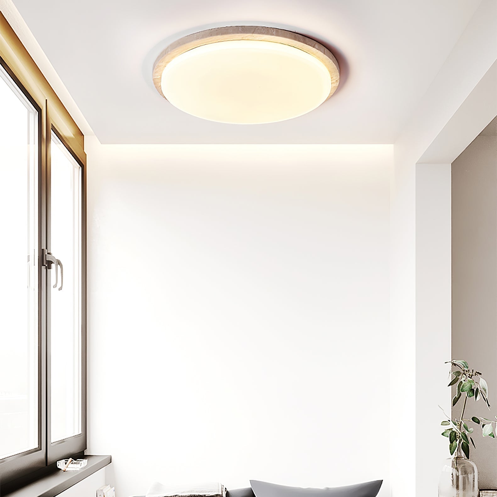 Etala Smooth-Rim Travertine Ceiling Light - Neutralighting