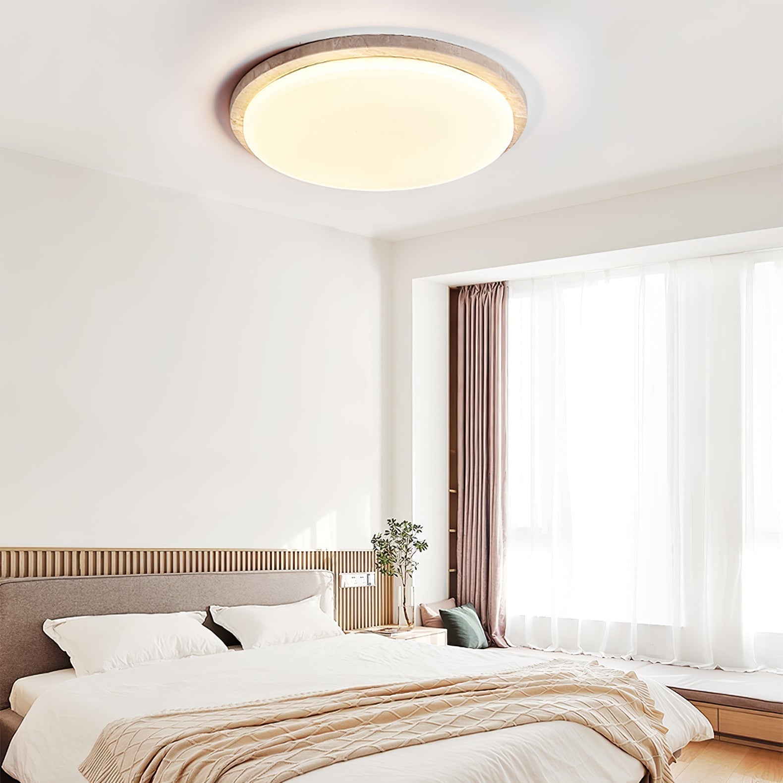 Etala Smooth-Rim Travertine Ceiling Light - Neutralighting