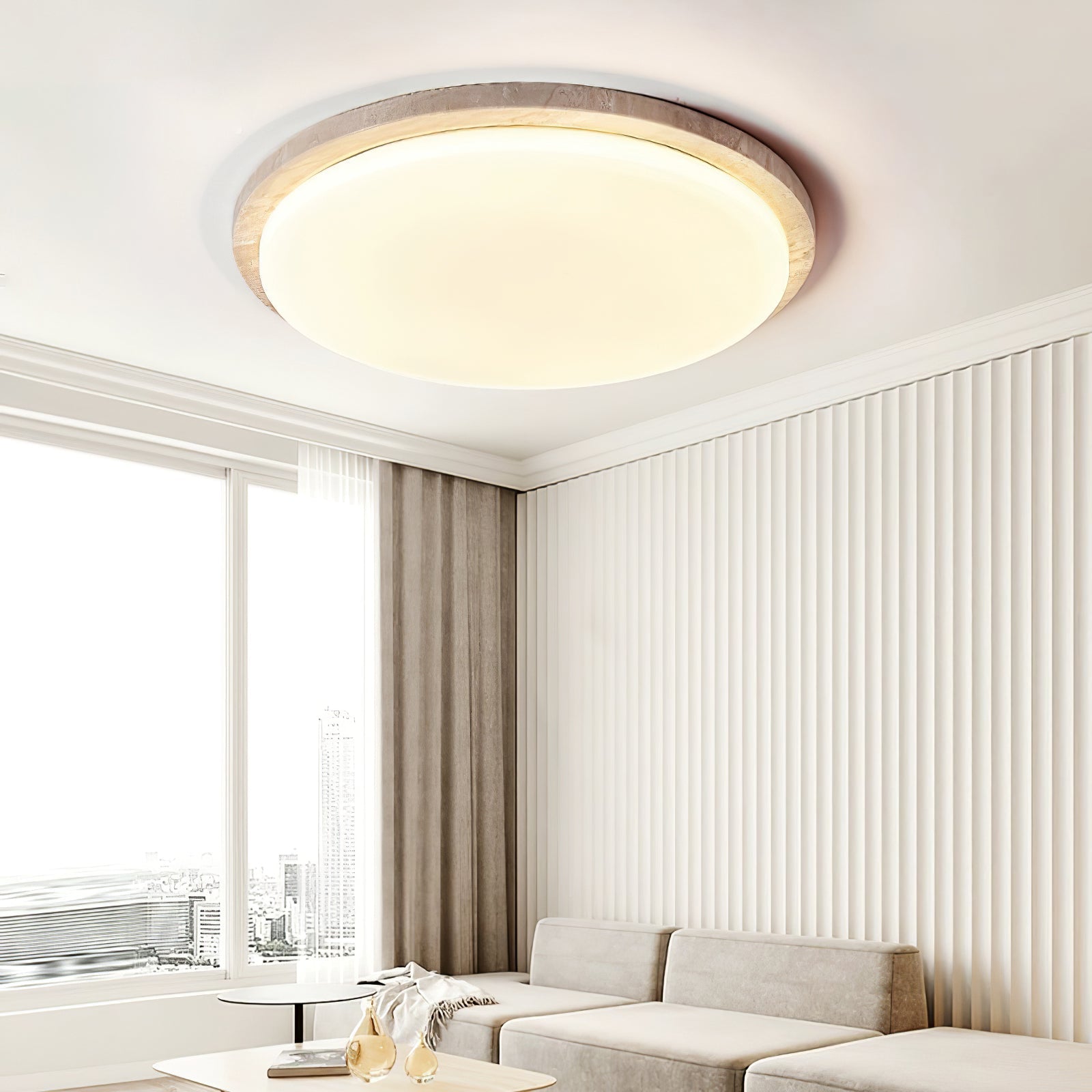 Etala Smooth-Rim Travertine Ceiling Light - Neutralighting