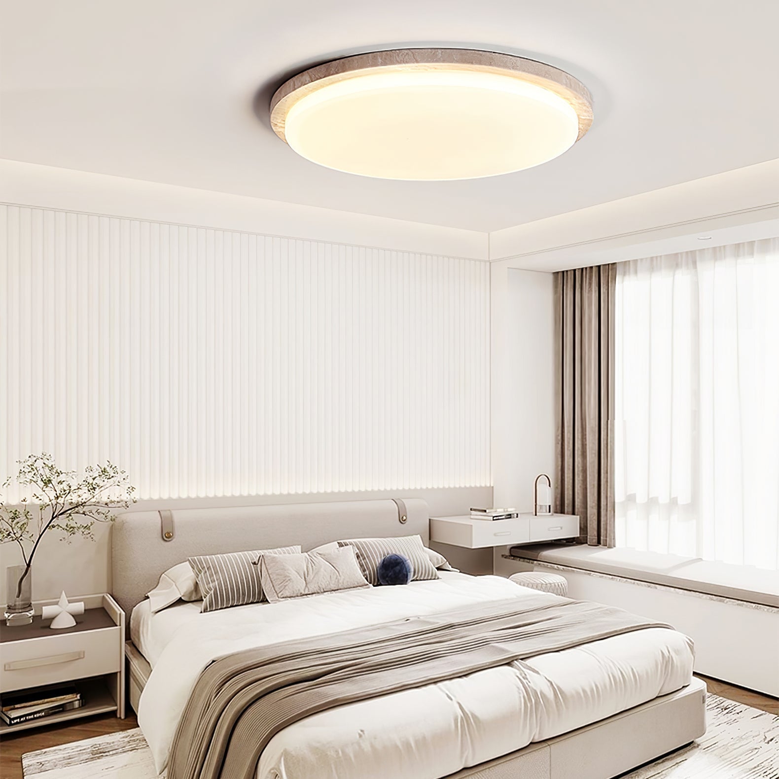 Etala Smooth-Rim Travertine Ceiling Light - Neutralighting