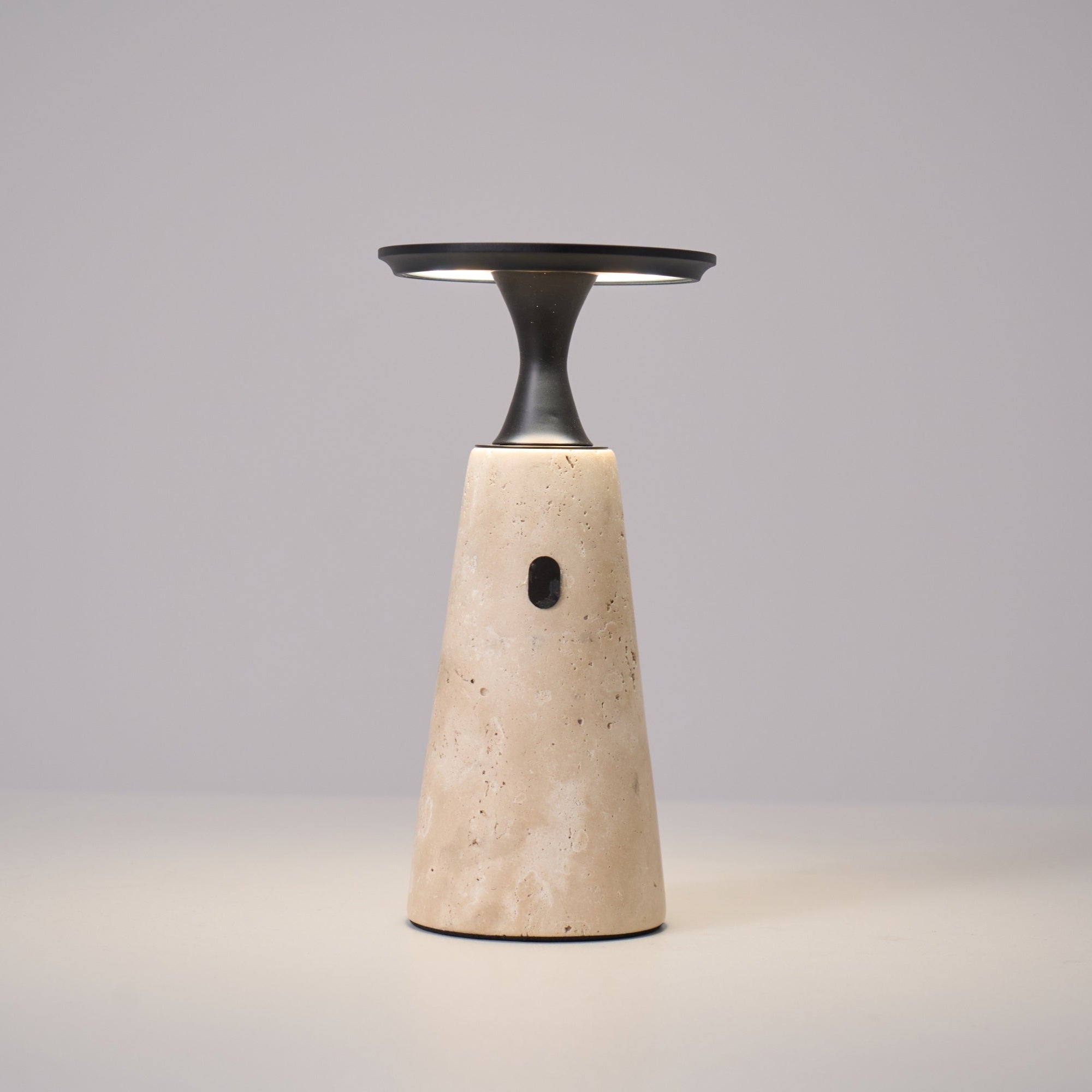 Vespera Sculptural Travertine Table Lamp - Neutralighting