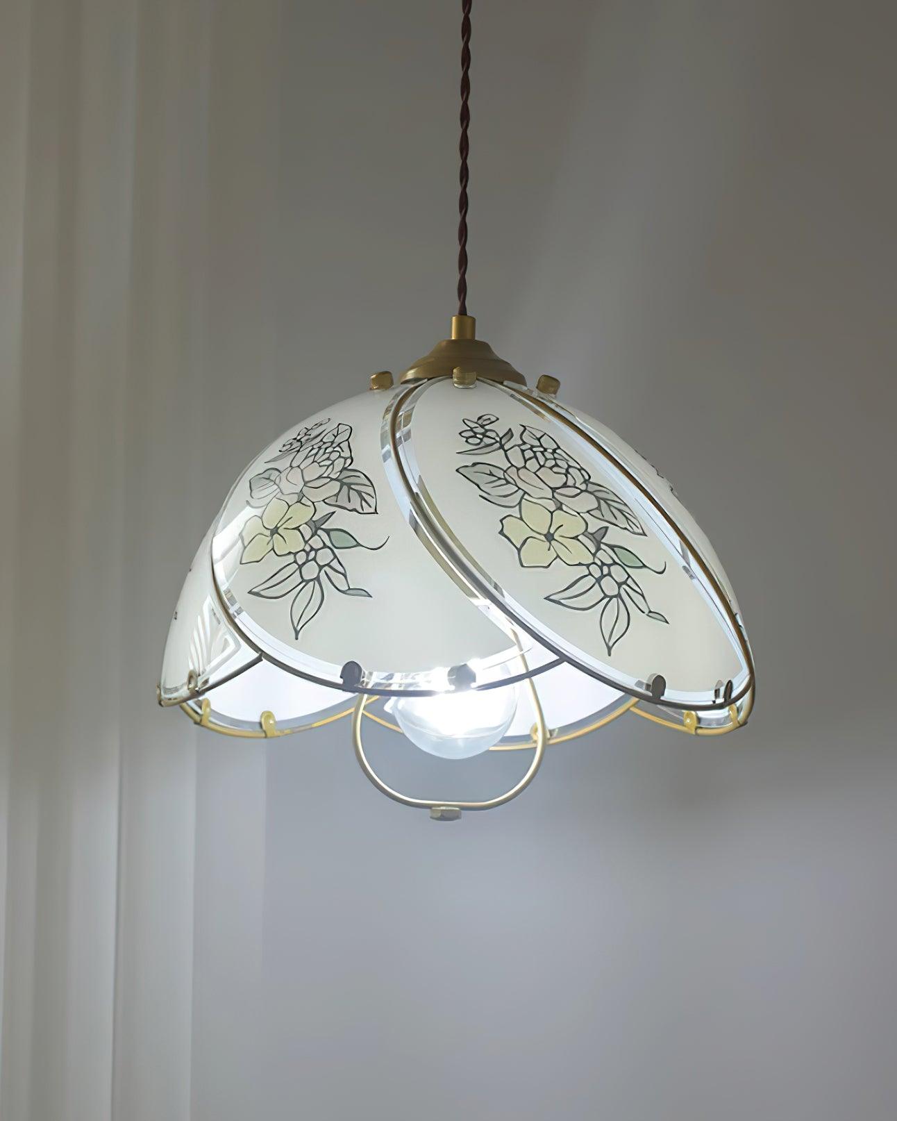 Pendelleuchte Glasblütenschirm Metallgestell Vintage-Letslighting