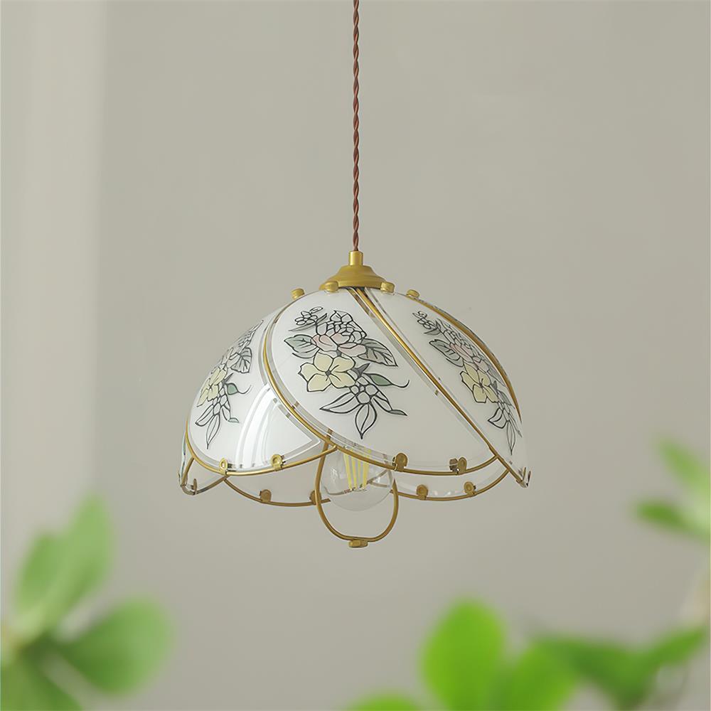 Pendelleuchte Glasblütenschirm Metallgestell Vintage-Letslighting