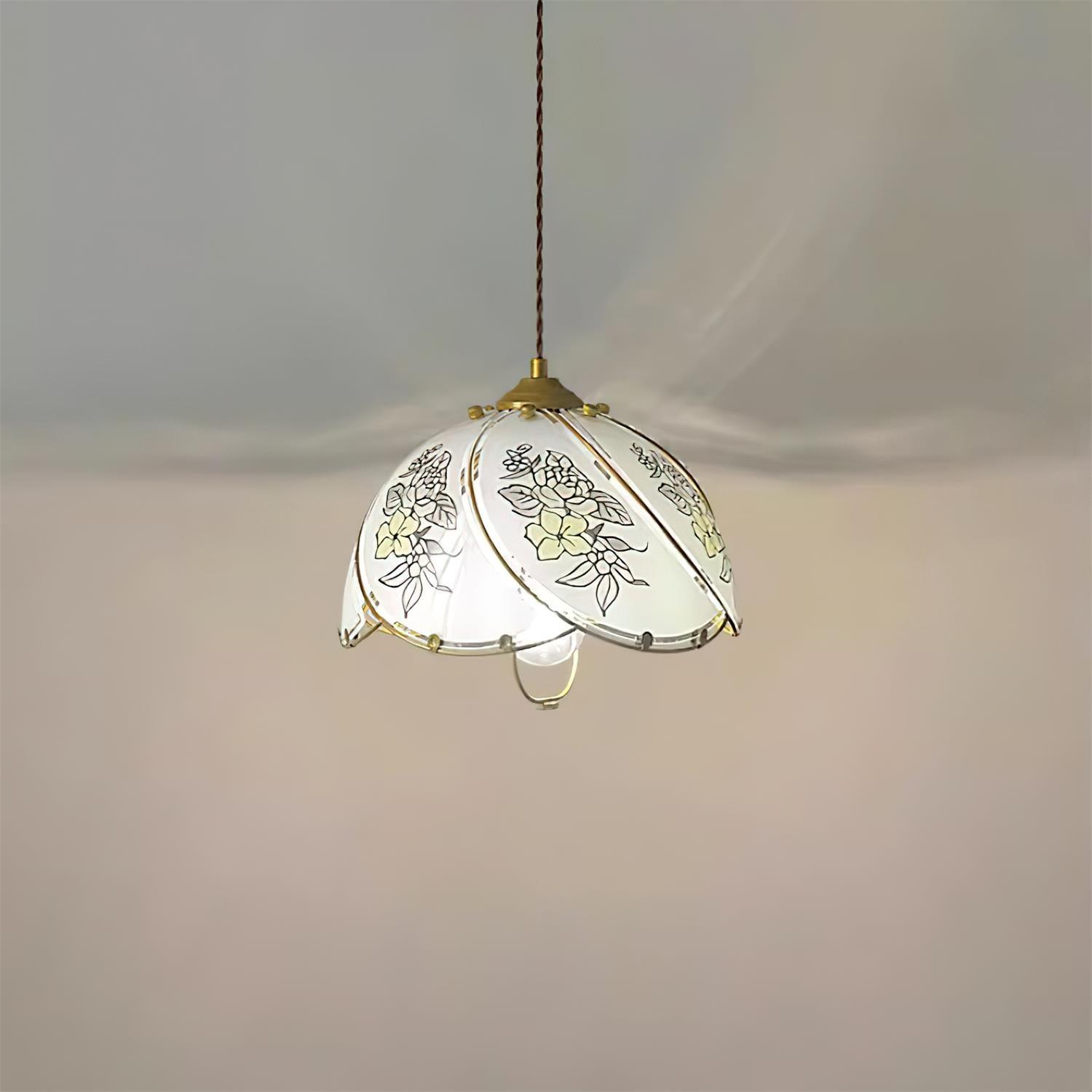 Pendelleuchte Glasblütenschirm Metallgestell Vintage-Letslighting