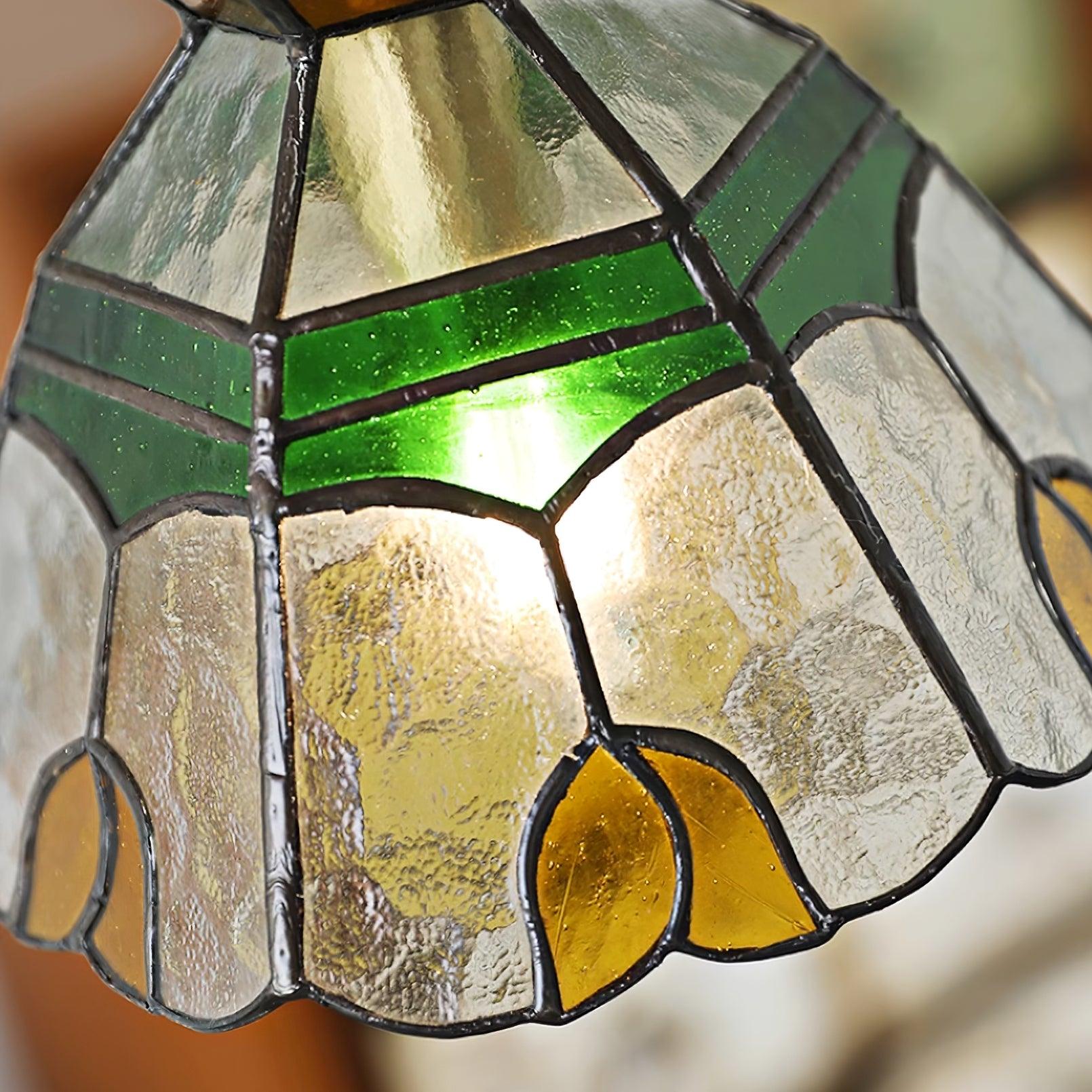 Eldine Pendelleuchte Vintage Buntglas Grün & Bernstein-Letslighting