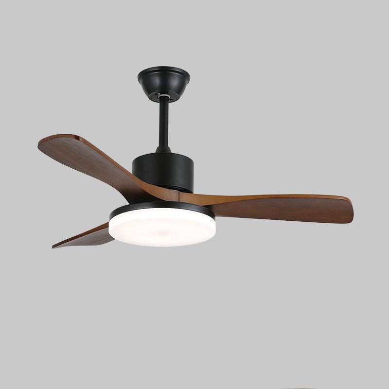 Darian Minimalistischer Deckenventilator mit Holzoptik und Beleuchtung, Detail der Walnuss-Oberfläche