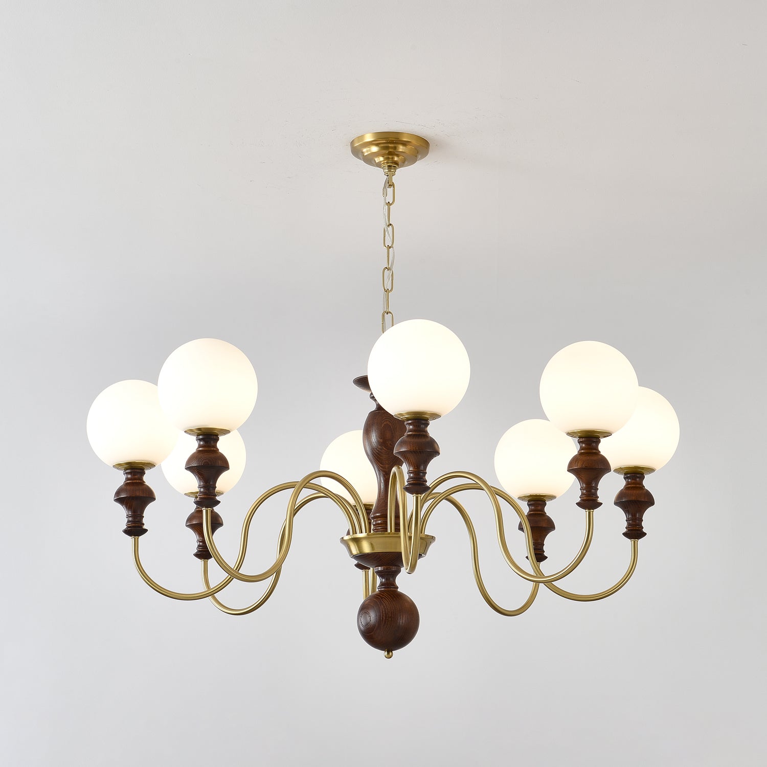 Lustra Kronleuchter Holz Messing Zeitlos Globus-Letslighting