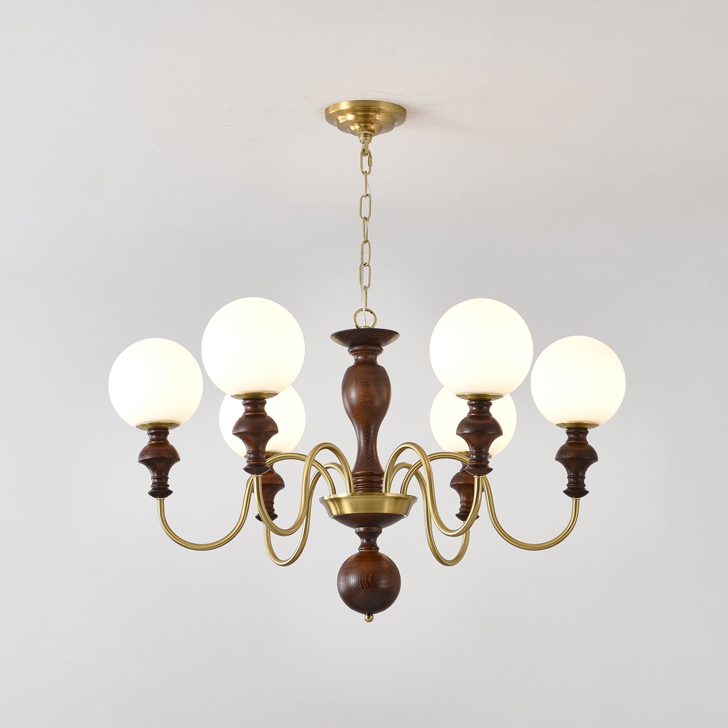Lustra Kronleuchter Holz Messing Zeitlos Globus-Letslighting