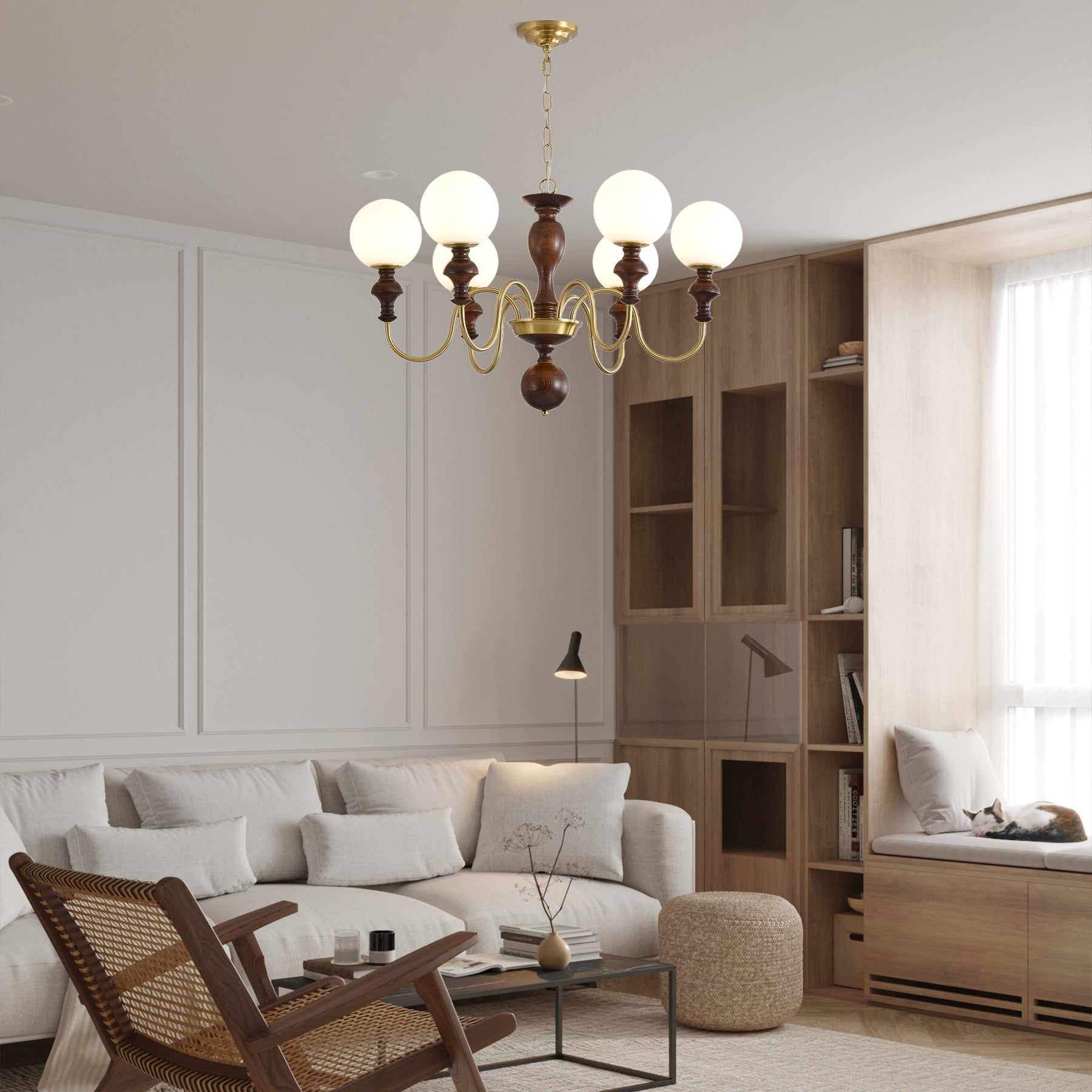 Lustra Kronleuchter Holz Messing Zeitlos Globus-Letslighting