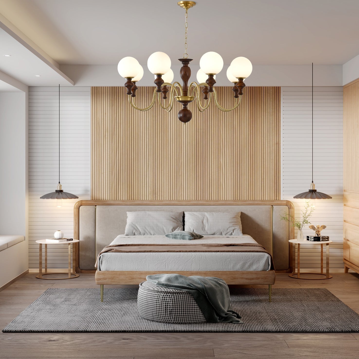 Lustra Kronleuchter Holz Messing Zeitlos Globus-Letslighting