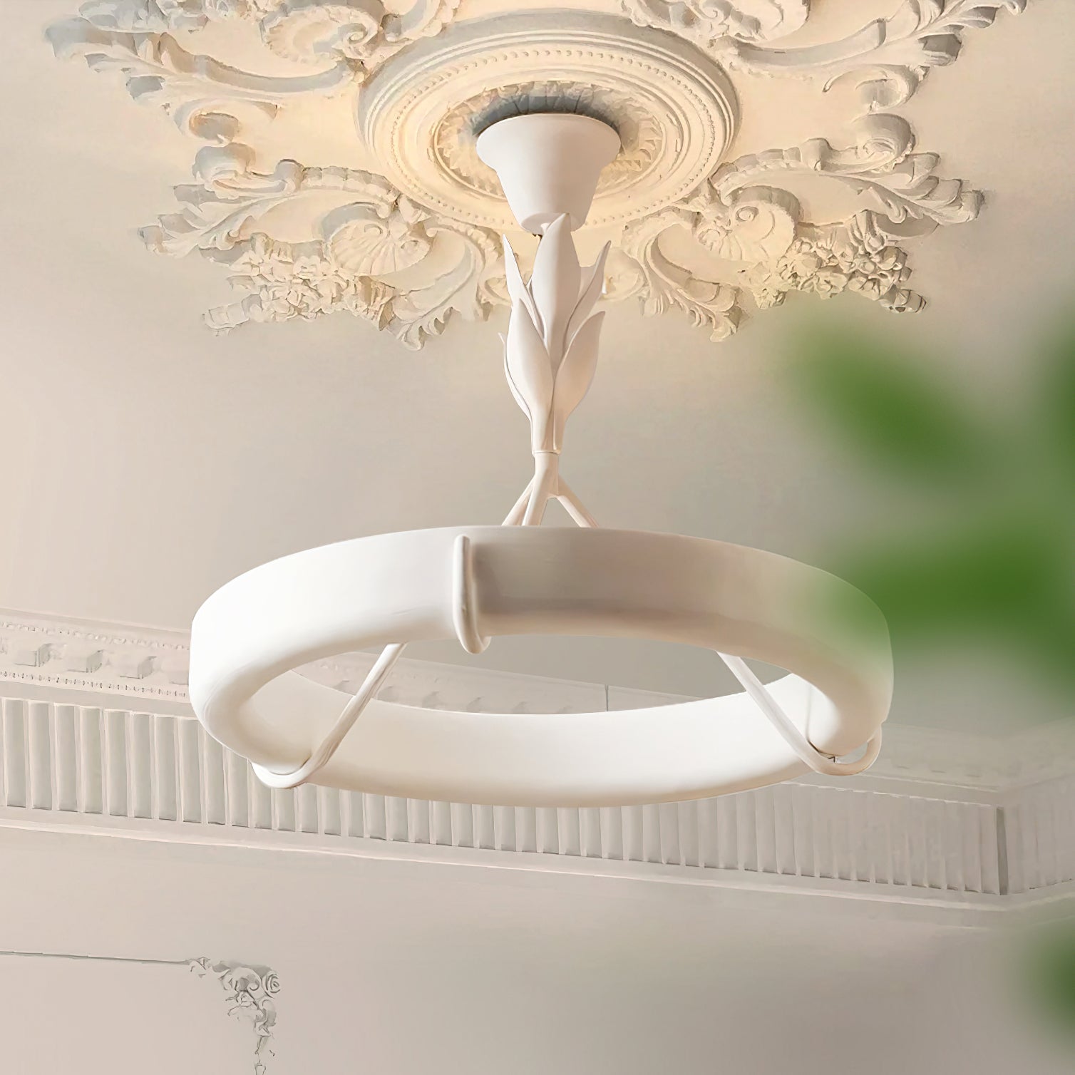 Lustra Kronleuchter Gips Weiß Floral Minimalistisch-Letslighting