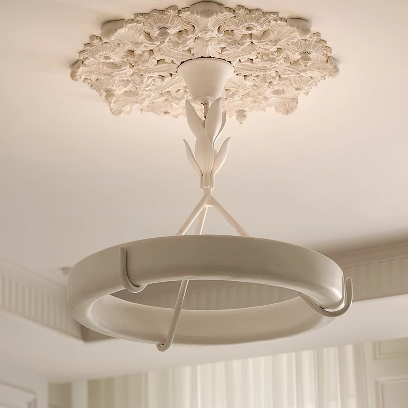 Lustra Kronleuchter Gips Weiß Floral Minimalistisch-Letslighting