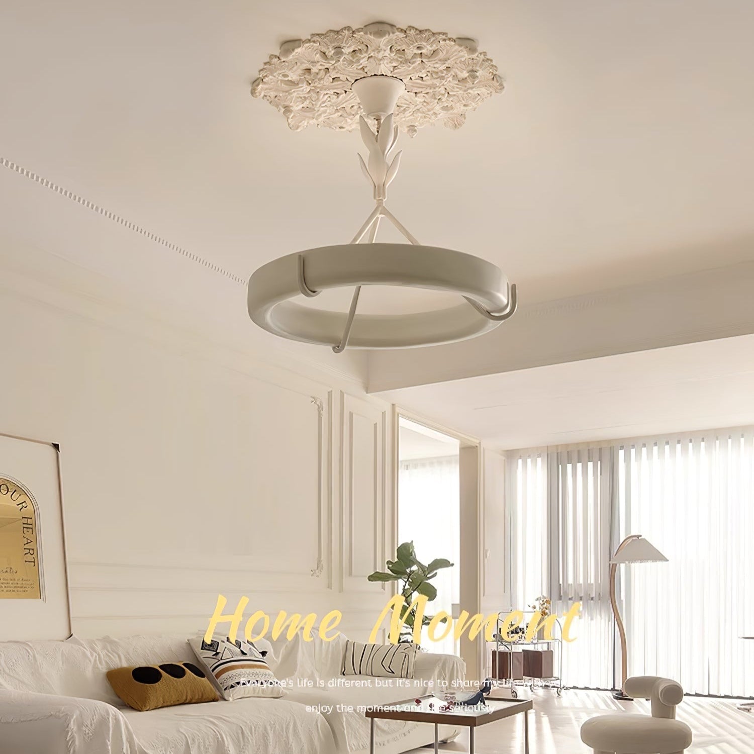 Lustra Kronleuchter Gips Weiß Floral Minimalistisch-Letslighting