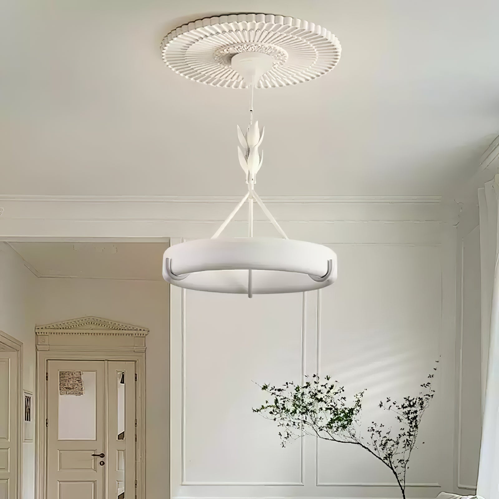 Lustra Kronleuchter Gips Weiß Floral Minimalistisch-Letslighting