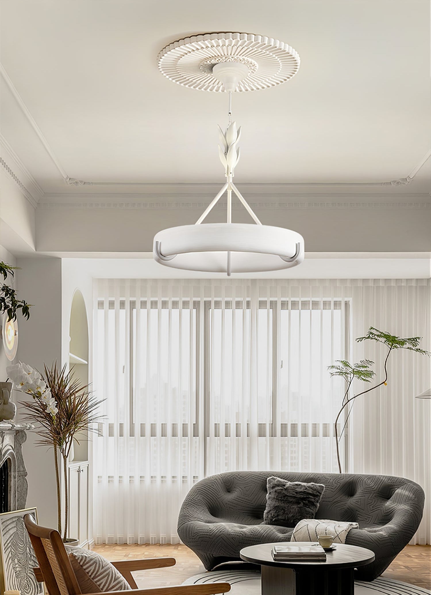 Lustra Kronleuchter Gips Weiß Floral Minimalistisch-Letslighting