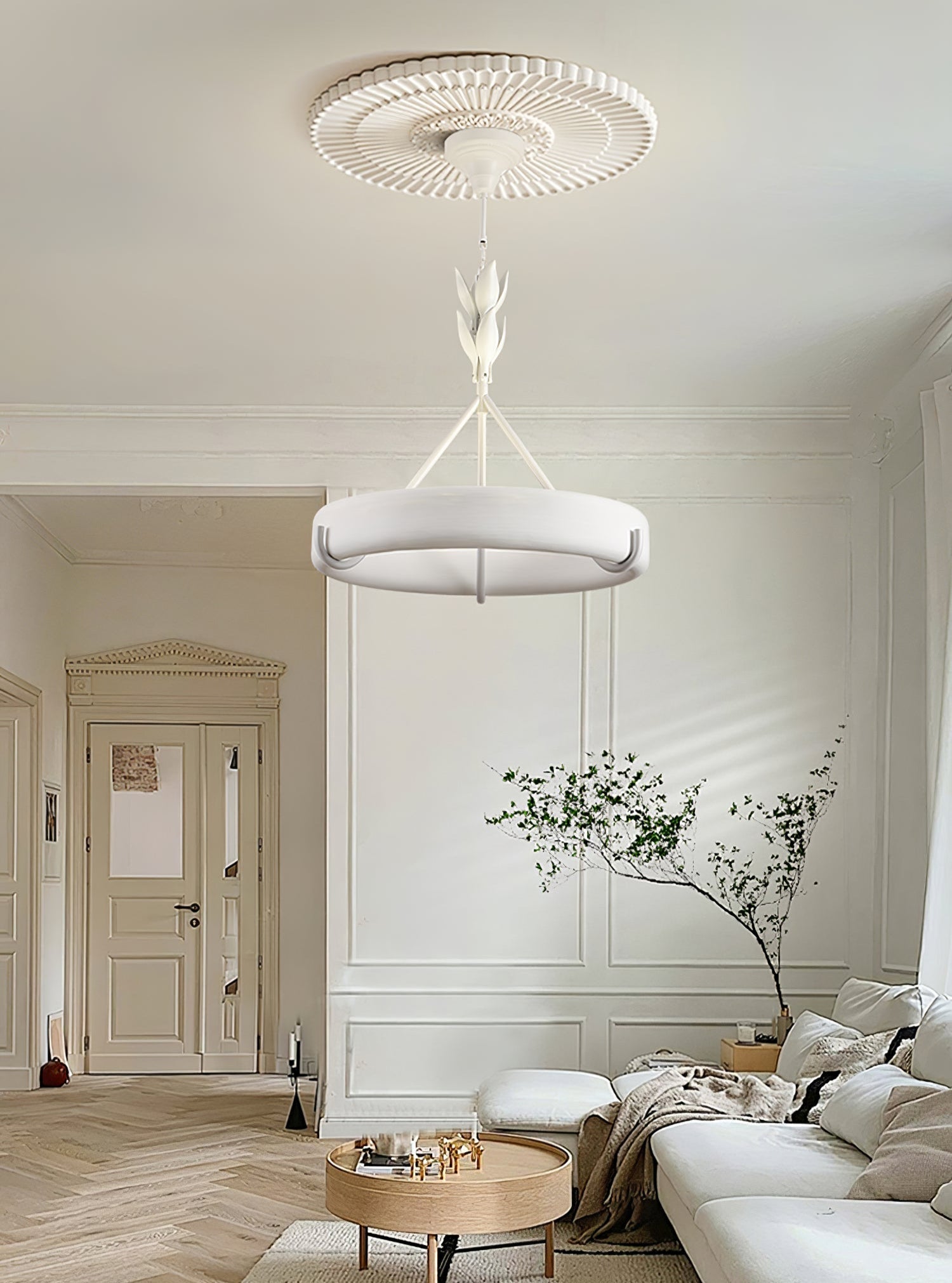 Lustra Kronleuchter Gips Weiß Floral Minimalistisch-Letslighting