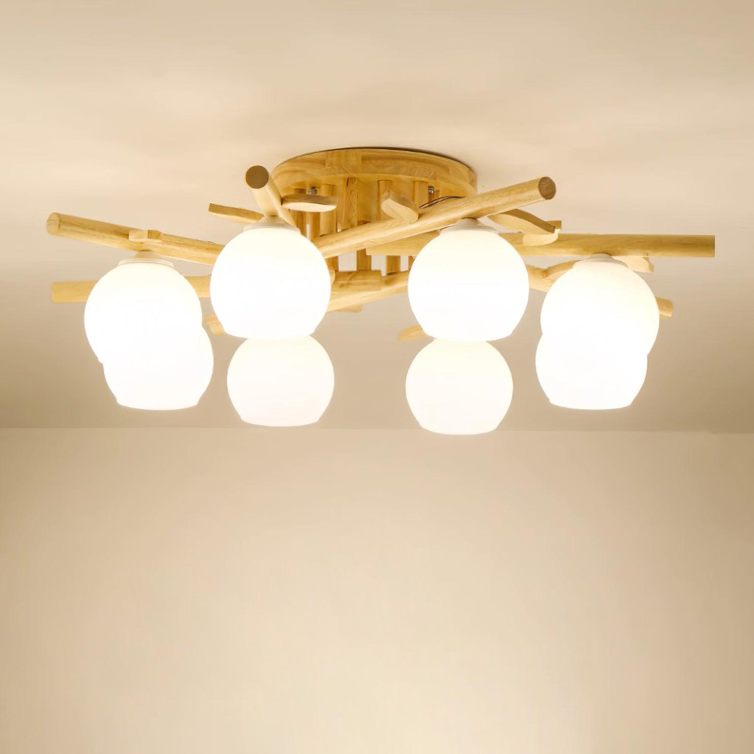 Deckenleuchte Holz Körper Glas Globen Organisch Warm Minimalistisch-Letslighting