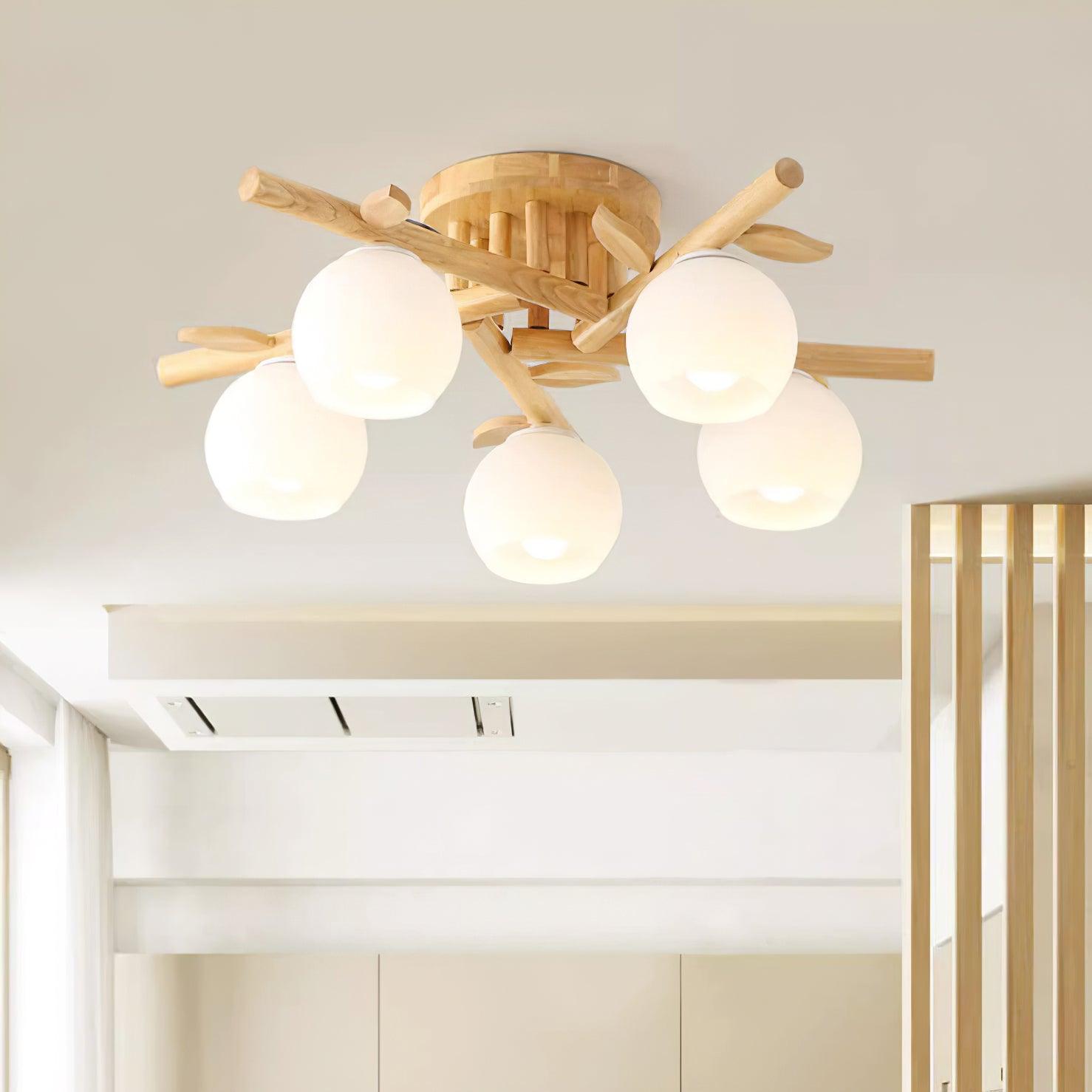 Deckenleuchte Holz Körper Glas Globen Organisch Warm Minimalistisch-Letslighting