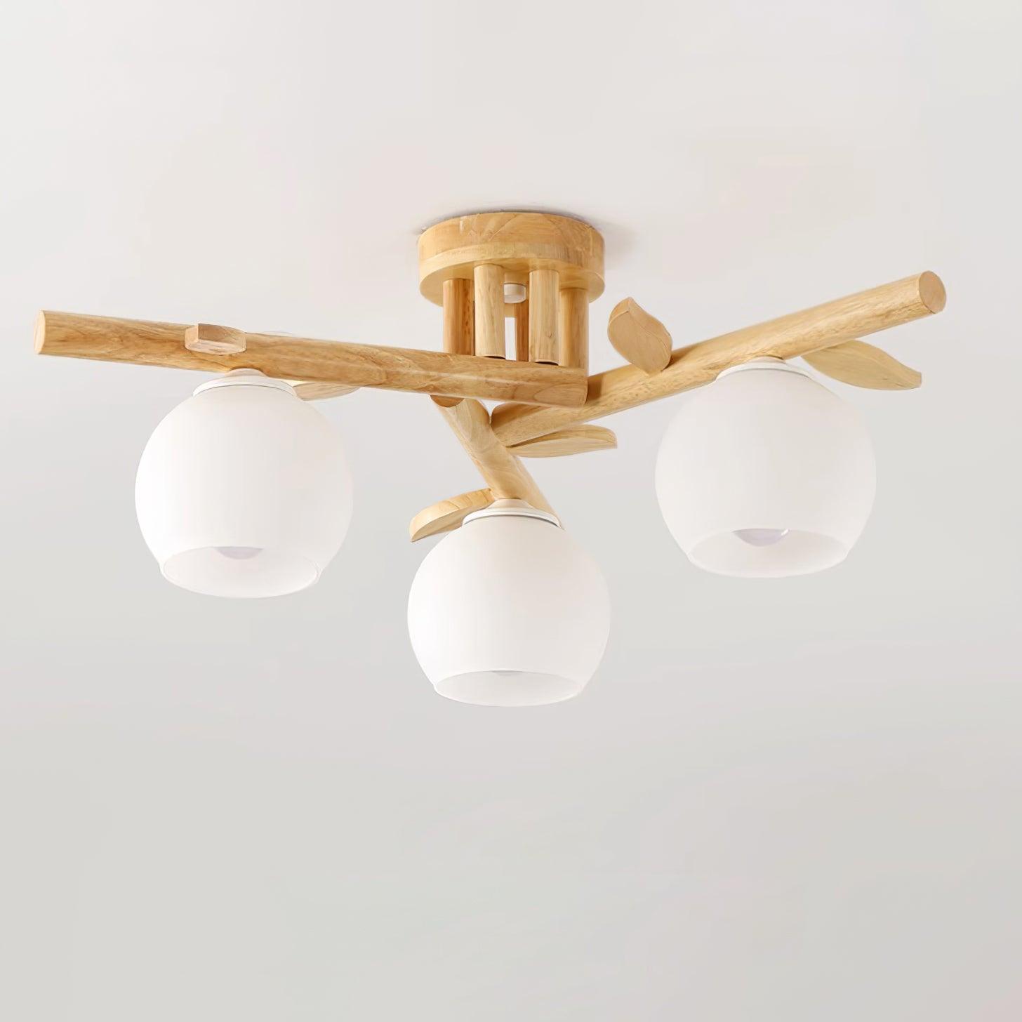 Deckenleuchte Holz Körper Glas Globen Organisch Warm Minimalistisch-Letslighting