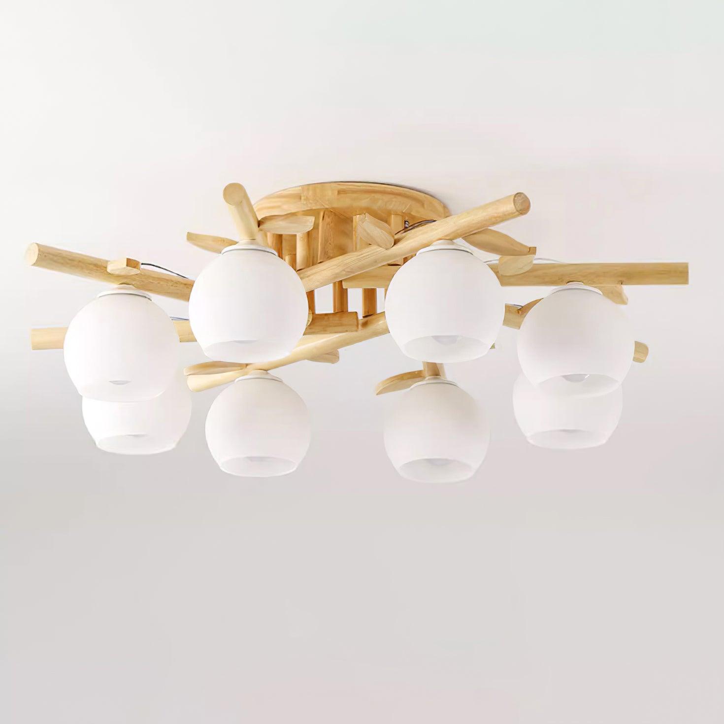 Deckenleuchte Holz Körper Glas Globen Organisch Warm Minimalistisch-Letslighting