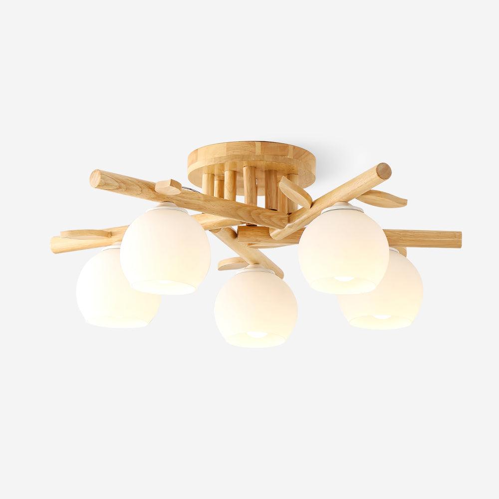 Ceiling Light Wood Body Glass Globes Organic Warm Minimalist - Letslighting