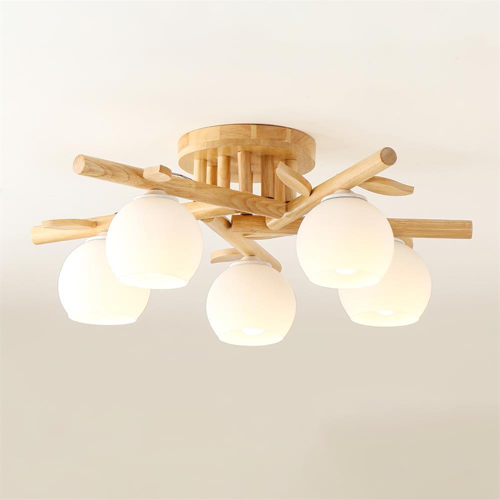 Deckenleuchte Holz Körper Glas Globen Organisch Warm Minimalistisch-Letslighting