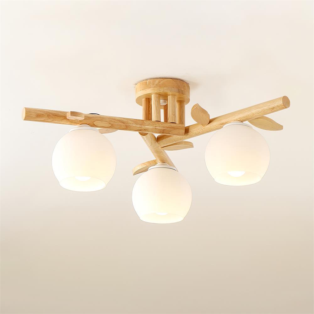 Deckenleuchte Holz Körper Glas Globen Organisch Warm Minimalistisch-Letslighting