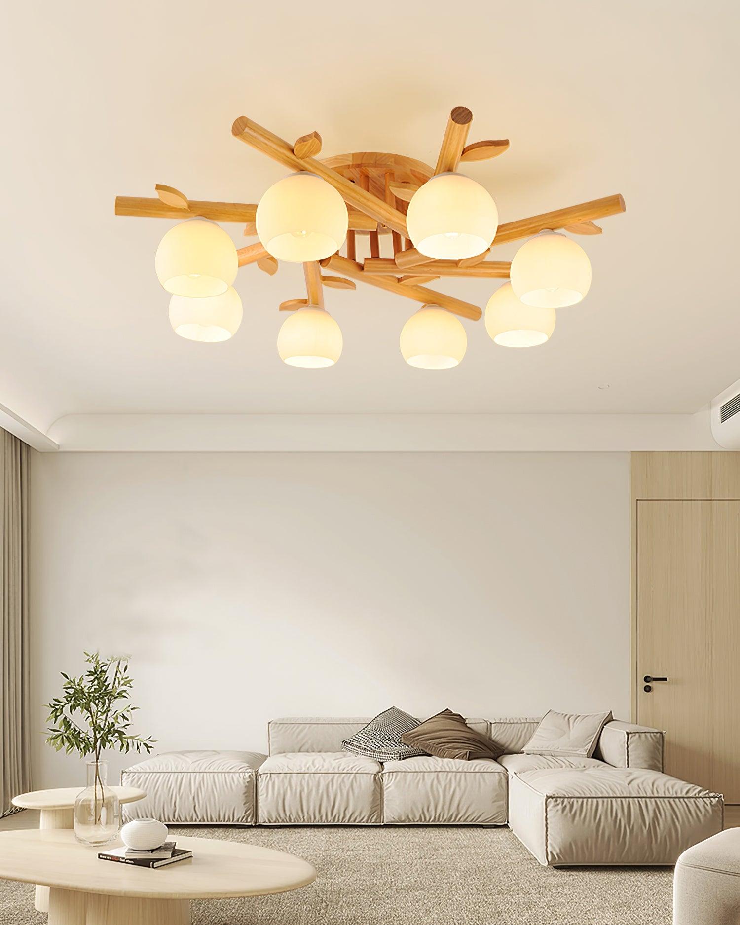 Deckenleuchte Holz Körper Glas Globen Organisch Warm Minimalistisch-Letslighting