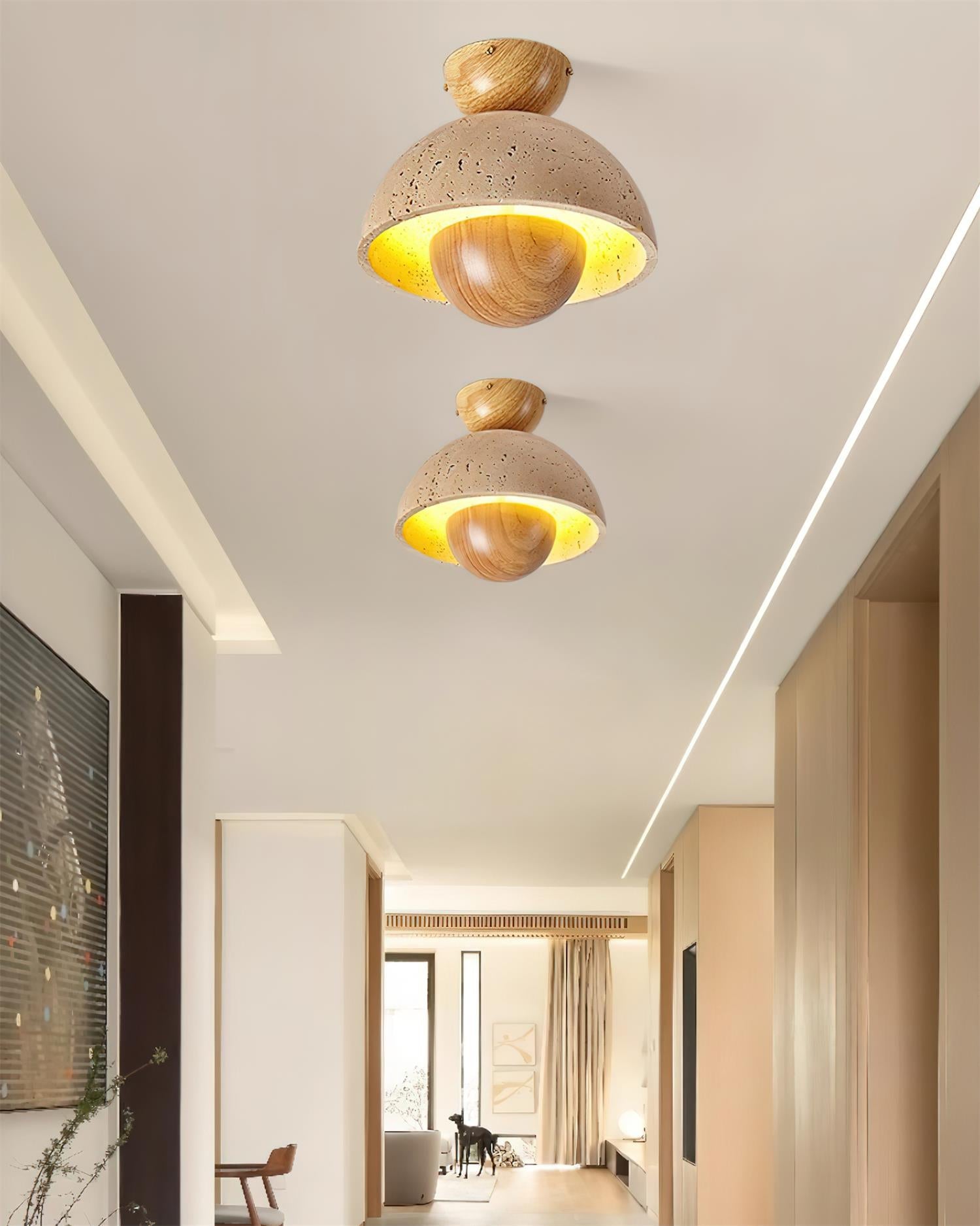 Cavora Ceiling Light Travertine Wood Dome Shape - Letslighting
