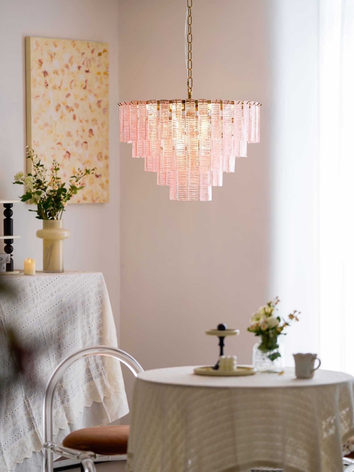 Aurora Chandelier Pink Murano Glass Layered Vintage Luxury - Neutralighting