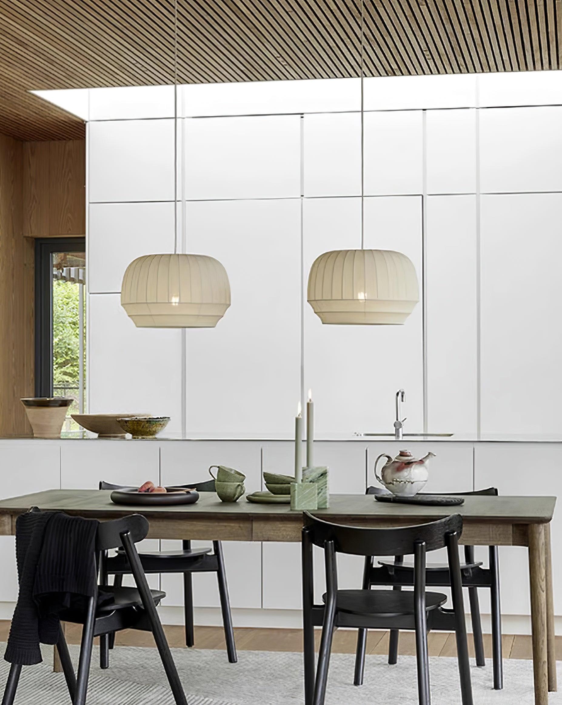 Pendant Lamp Silk Shade White Fabric Vertical Lines Soft Modern Minimalist - Letslighting