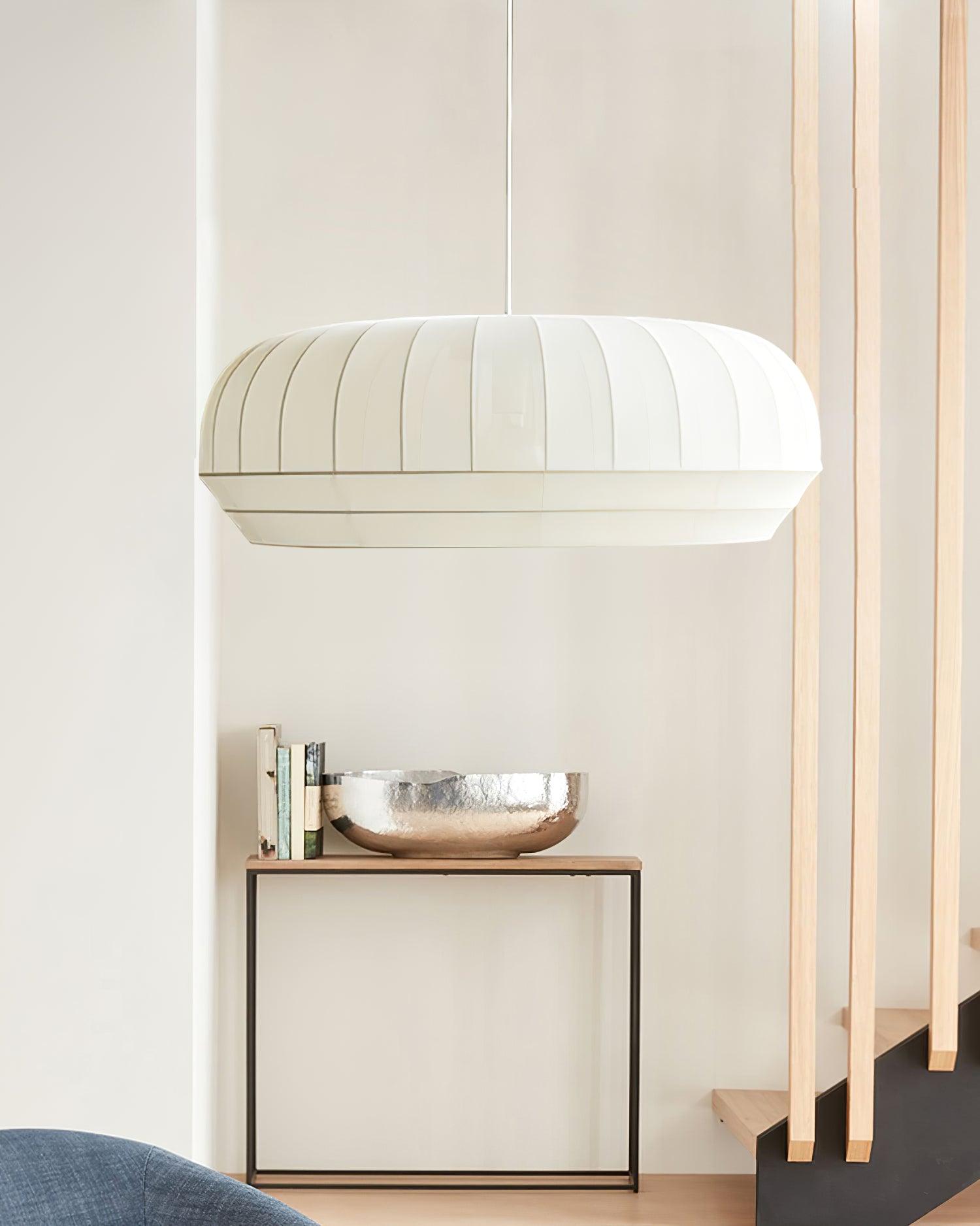 Pendant Lamp Silk Shade White Fabric Vertical Lines Soft Modern Minimalist - Letslighting