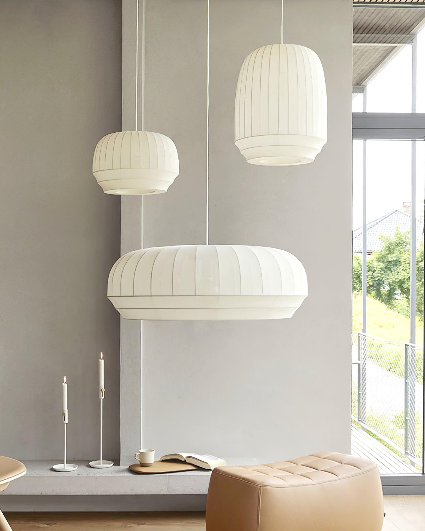 Pendant Lamp Silk Shade White Fabric Vertical Lines Soft Modern Minimalist - Letslighting