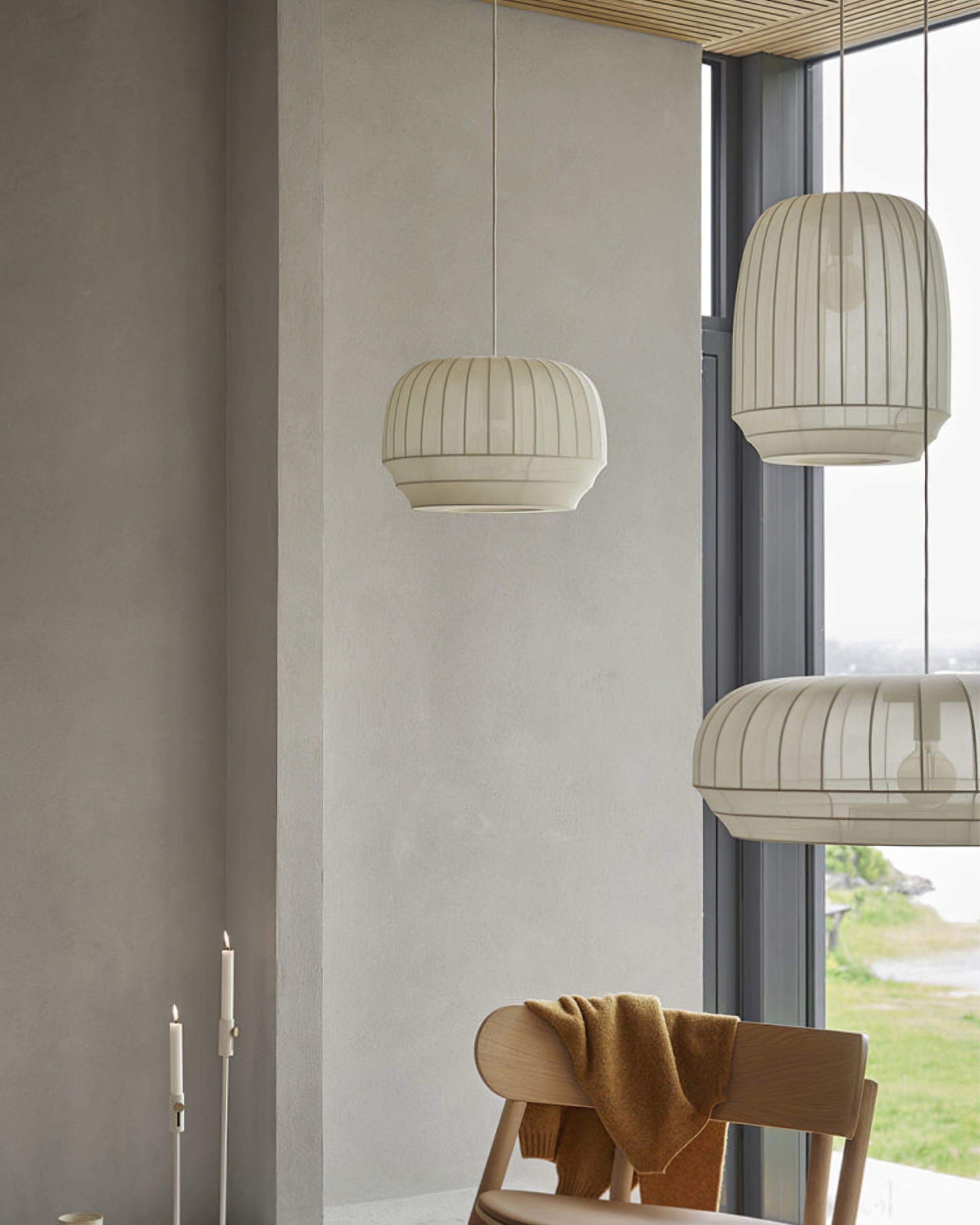 Pendant Lamp Silk Shade White Fabric Vertical Lines Soft Modern Minimalist - Letslighting