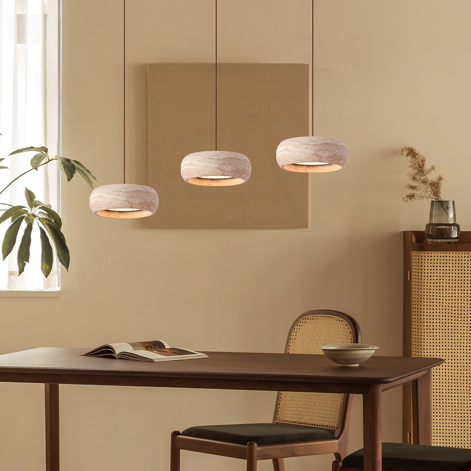 Eurvaran Modern Minimalist Drum Travertine Pendant Lamp - Letslighting