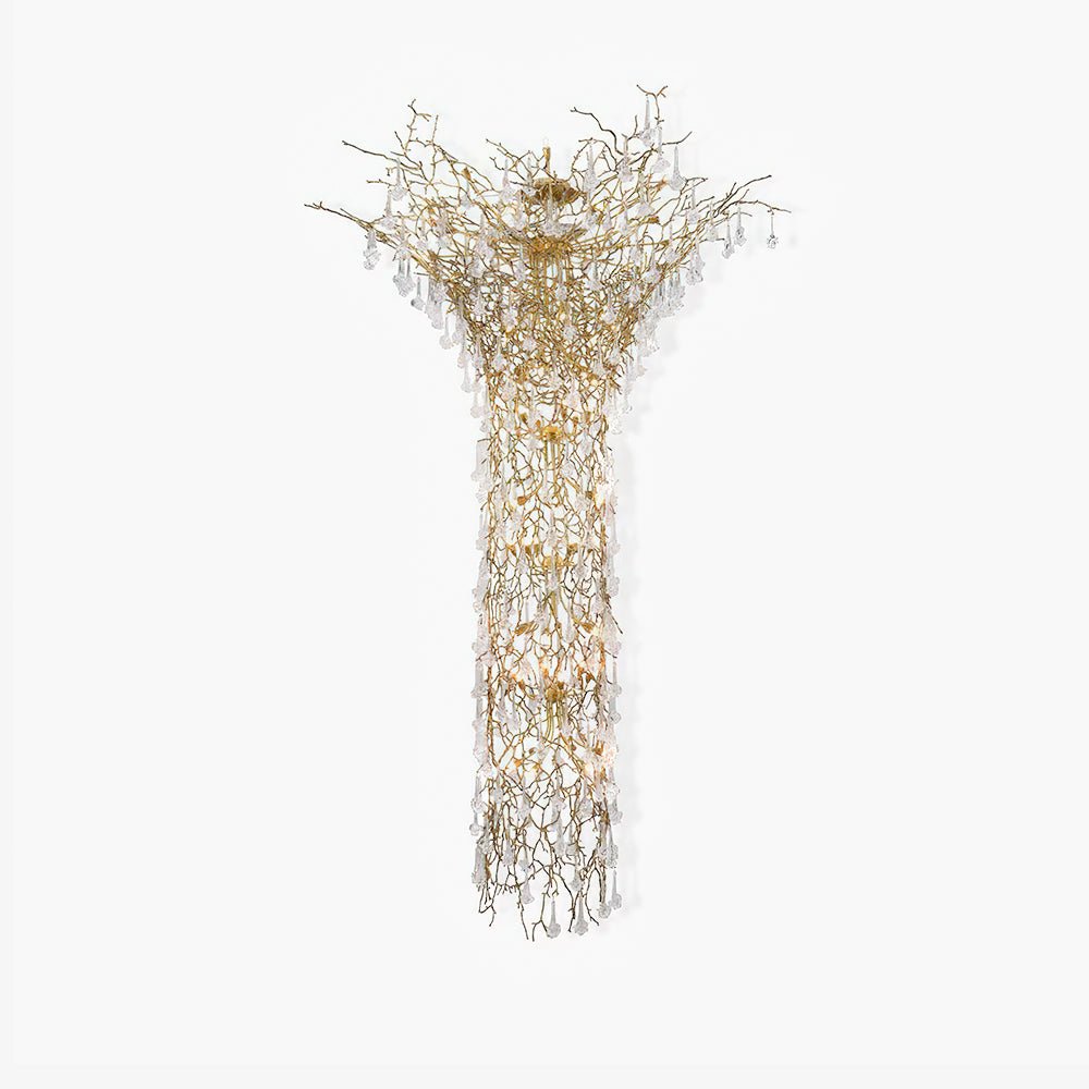 Abeleisa Tree Branch Staircase Brass Crystal Chandelier - Blowlighting