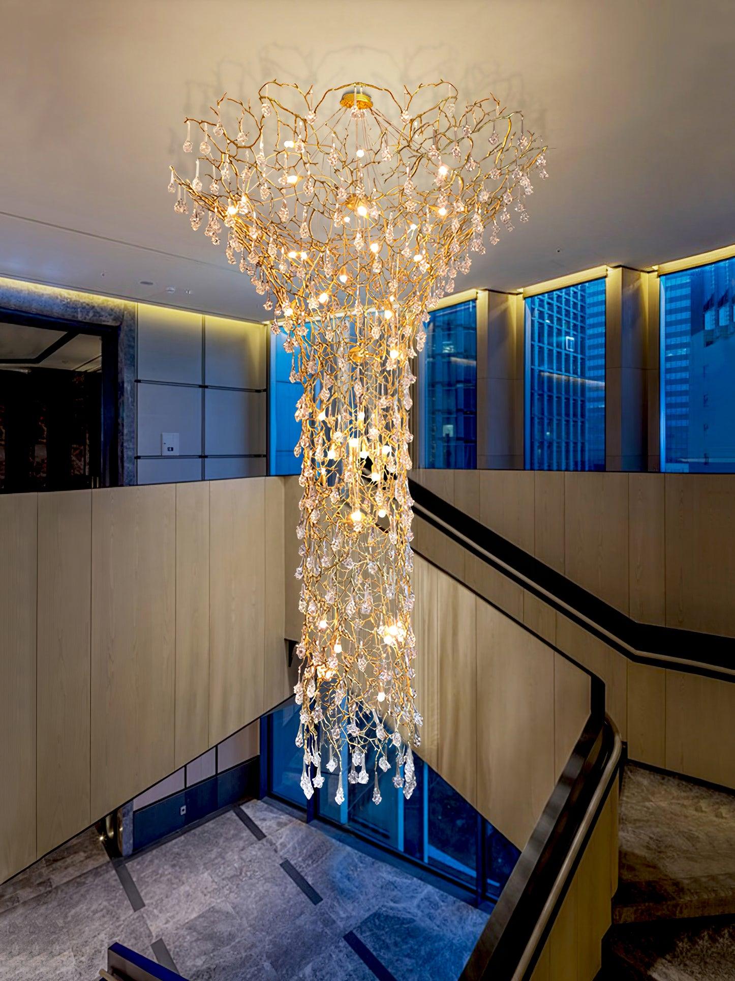 Abeleisa Tree Branch Staircase Brass Crystal Chandelier - Blowlighting