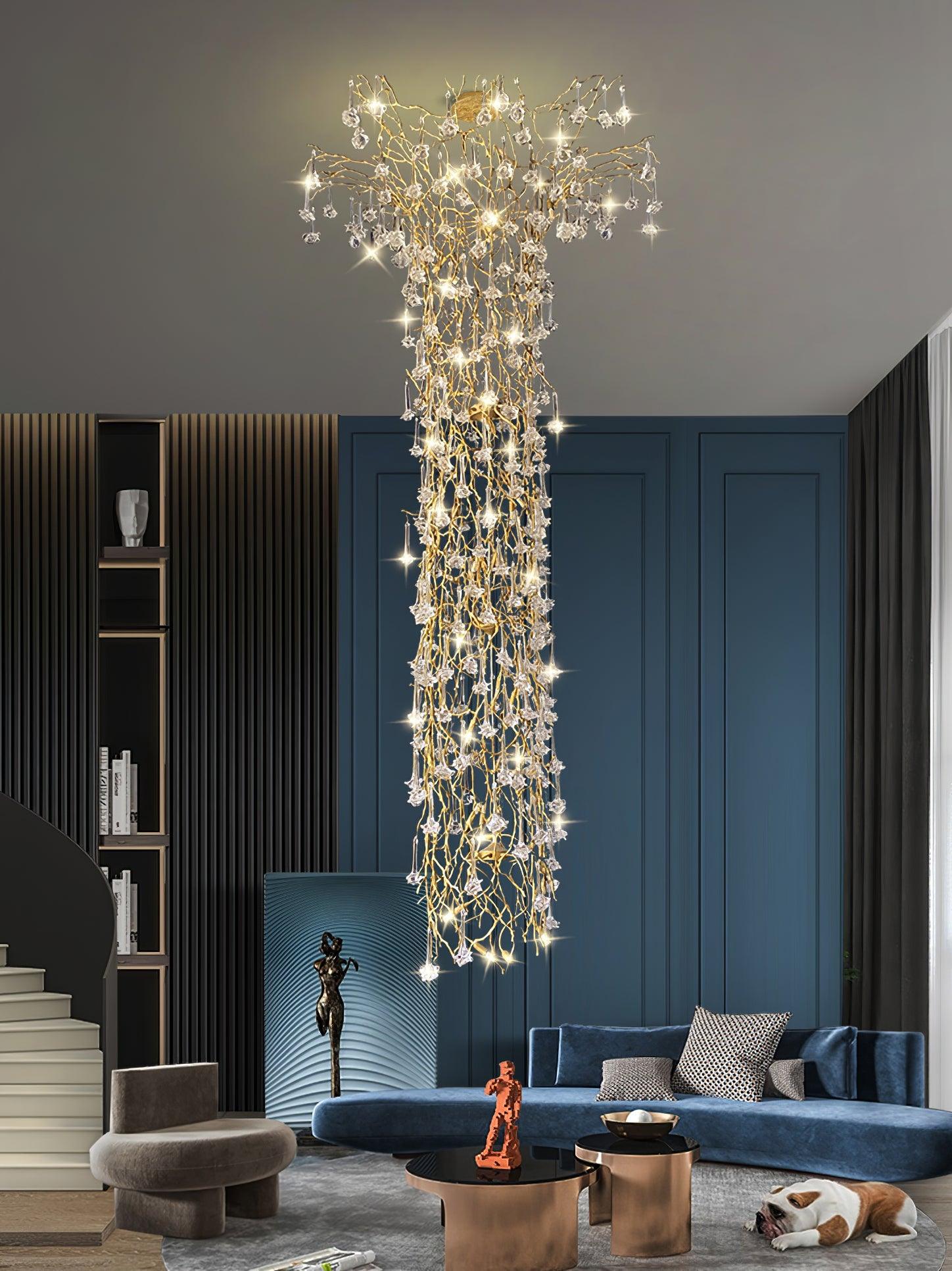 Abeleisa Tree Branch Staircase Brass Crystal Chandelier - Blowlighting