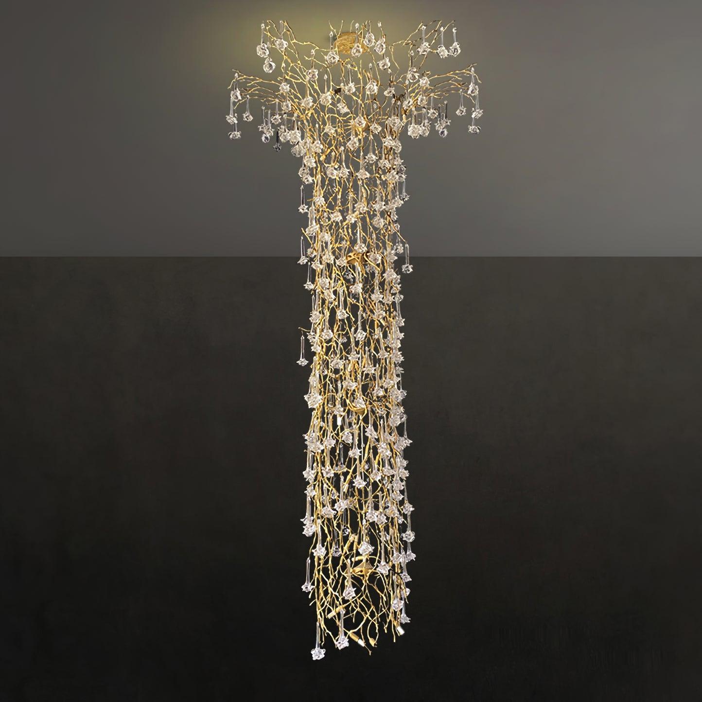 Abeleisa Tree Branch Staircase Brass Crystal Chandelier - Blowlighting