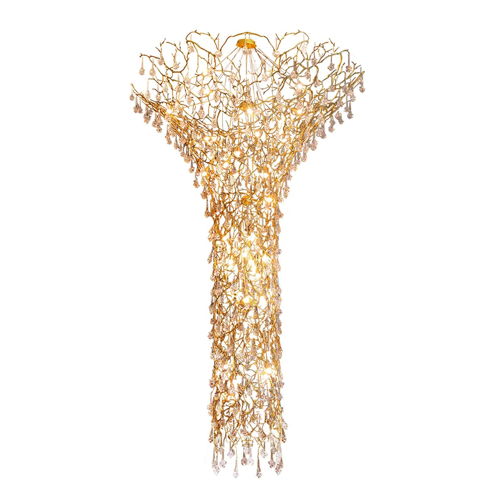 Abeleisa Tree Branch Staircase Brass Crystal Chandelier - Blowlighting