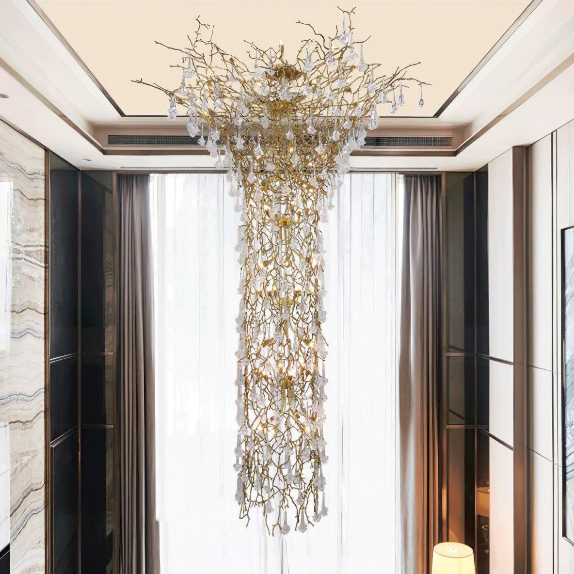 Abeleisa Tree Branch Staircase Brass Crystal Chandelier - Blowlighting