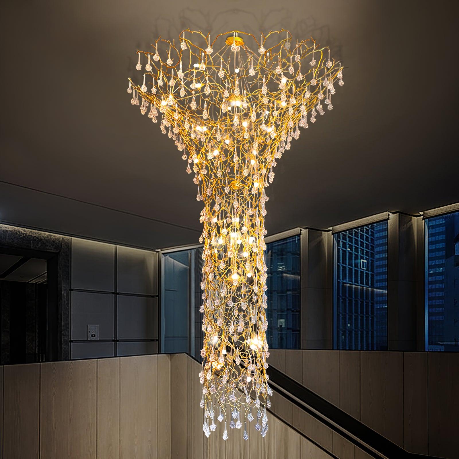 Abeleisa Tree Branch Staircase Brass Crystal Chandelier - Blowlighting