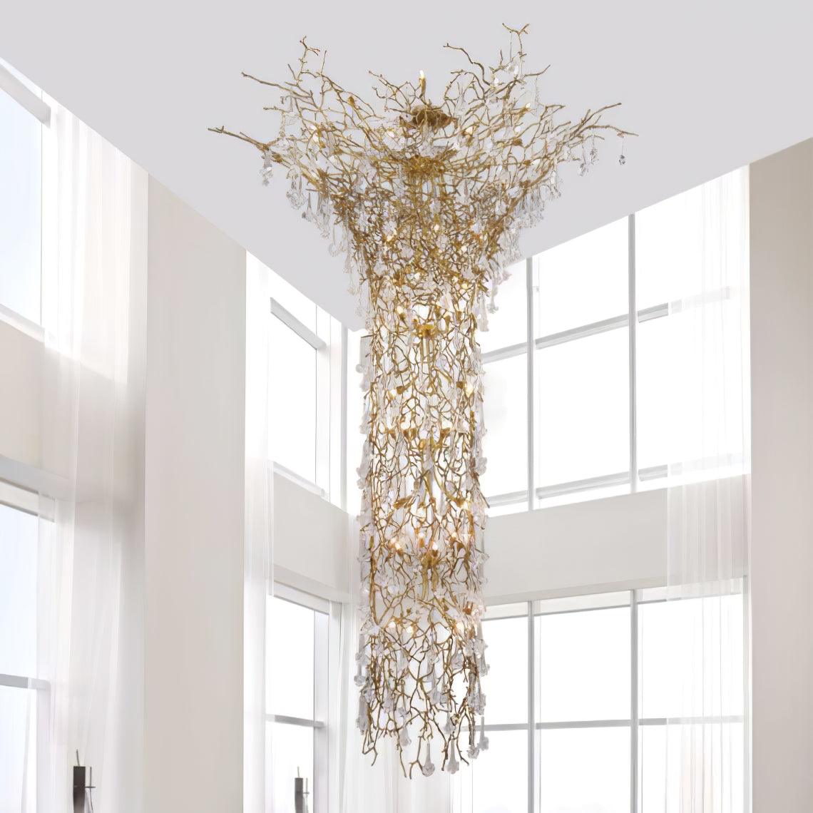 Abeleisa Tree Branch Staircase Brass Crystal Chandelier - Blowlighting